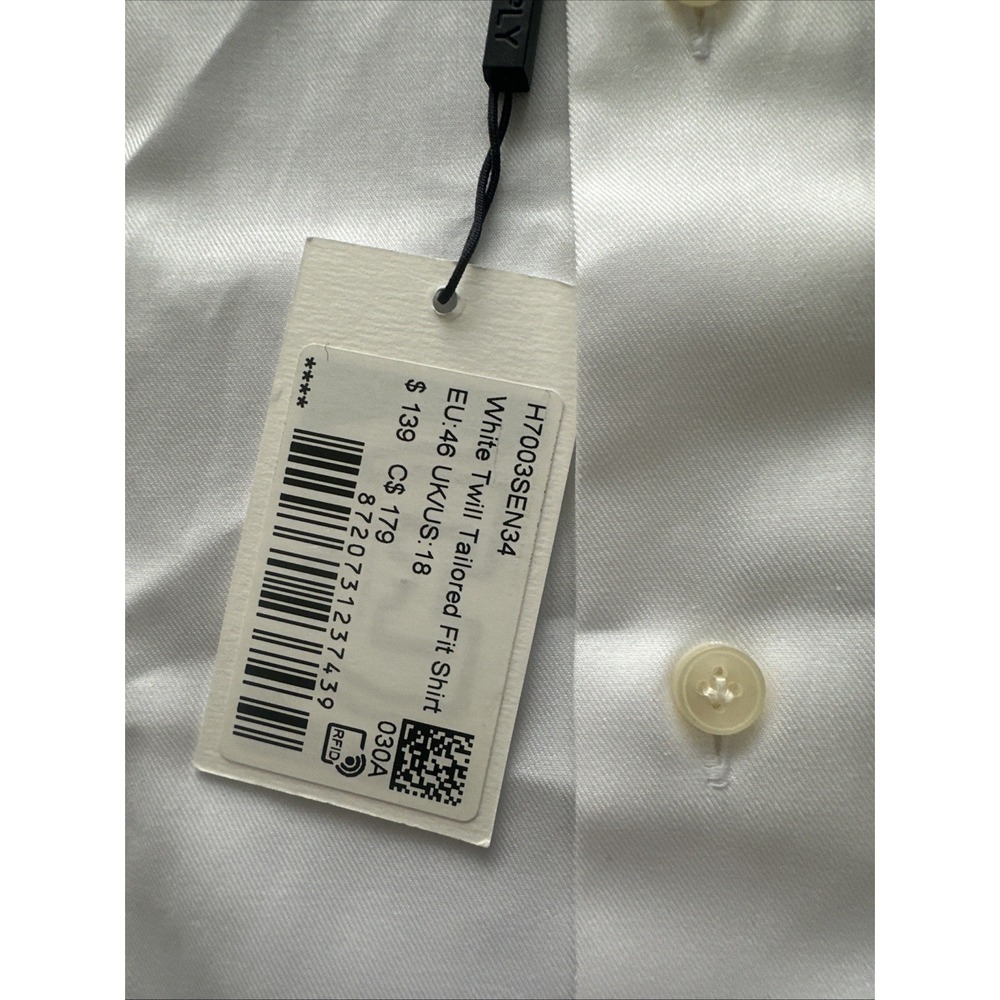 Suitsupply Tailored Fit Dress Shirt White Classic Egyptian Cotton Luxury 46-18 - Picture 3 of 5